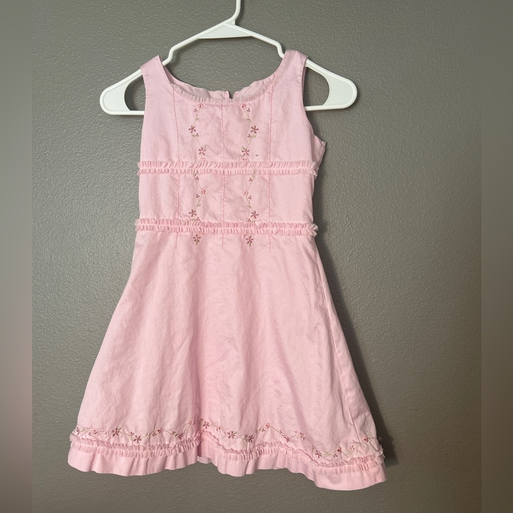 American Girl Petal Pink Floral Embroidered Ruffle Dress Girl Sz 7 Easter Retire